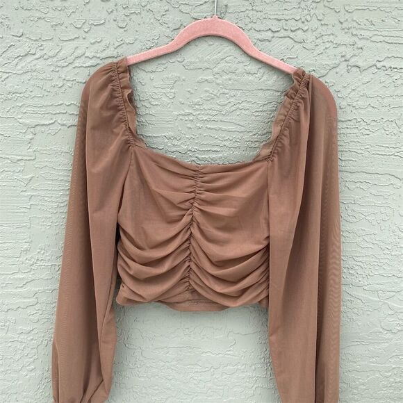 Forever 21 Women's Chiffon Peasant Sleeve Cropped Blouse Size L - Picture 5 of 9